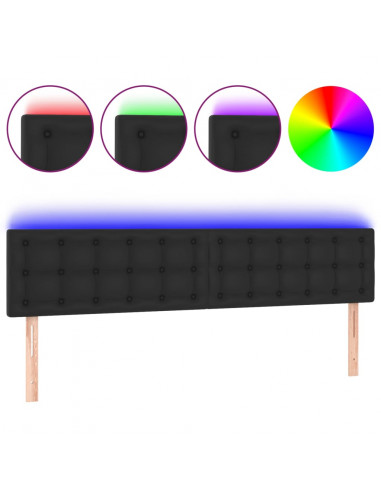 Testiera a LED Nera 160x5x78/88 cm in Similpelle