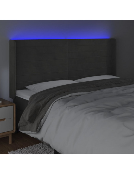 Testiera a LED Grigio Scuro 203x16x118/128cm in Velluto