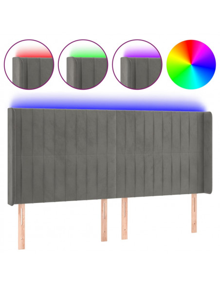 Testiera a LED Grigio Chiaro 203x16x118/128 cm in Velluto