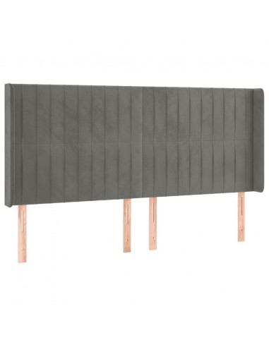 Testiera a LED Grigio Chiaro 203x16x118/128 cm in Velluto