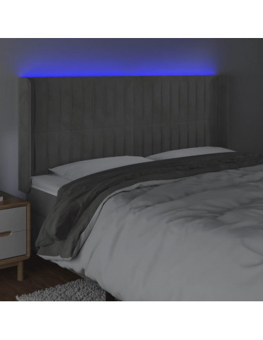 Testiera a LED Grigio Chiaro 203x16x118/128 cm in Velluto