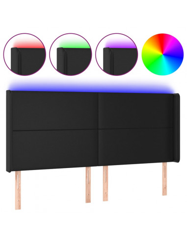 Testiera a LED Nera 203x16x118/128 cm in Similpelle