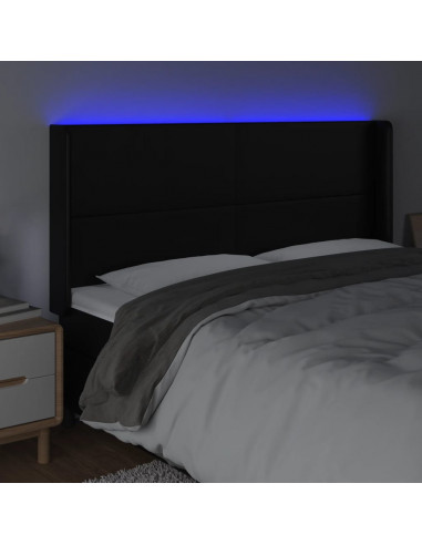 Testiera a LED Nera 203x16x118/128 cm in Similpelle