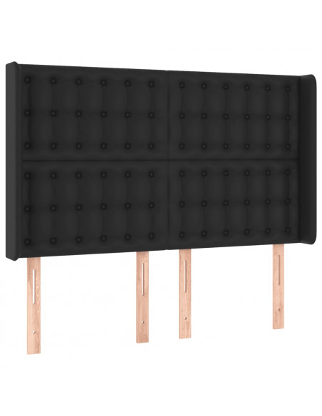 Testiera a LED Nera 147x16x118/128 cm in Similpelle