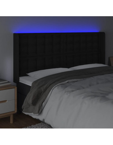 Testiera a LED Nera 147x16x118/128 cm in Similpelle