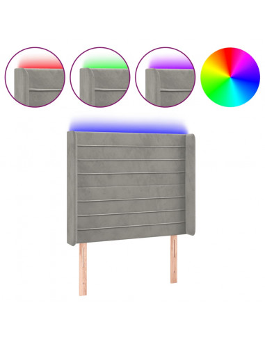 Testiera a LED Grigio Chiaro 103x16x118/128 cm in Velluto