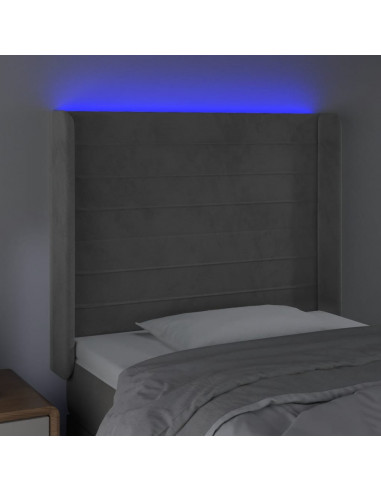 Testiera a LED Grigio Chiaro 103x16x118/128 cm in Velluto