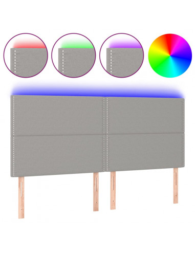 Testiera a LED Grigio Chiaro 200x5x118/128 cm in Tessuto