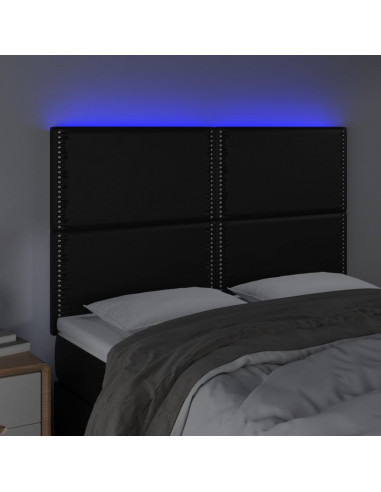 Testiera a LED Nera 144x5x118/128 cm in Similpelle