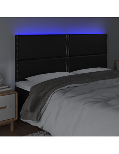 Testiera a LED Nera 180x5x118/128 cm in Similpelle