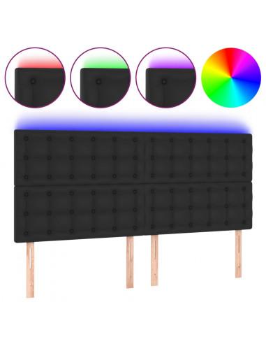 Testiera a LED Nera 160x5x118/128 cm in Similpelle