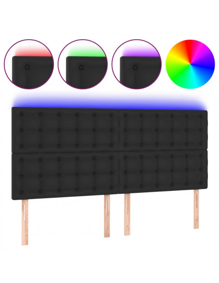 Testiera a LED Nera 160x5x118/128 cm in Similpelle