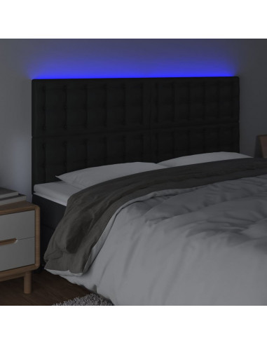 Testiera a LED Nera 160x5x118/128 cm in Similpelle