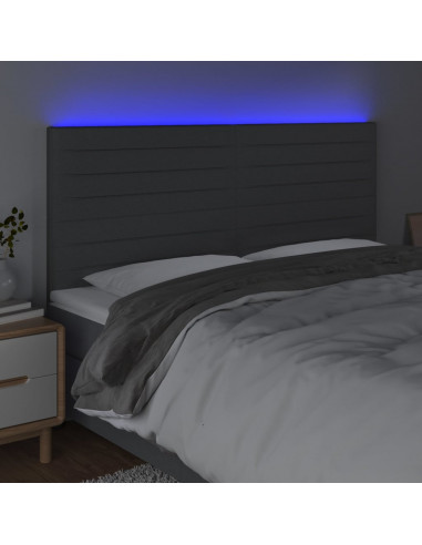 Testiera a LED GrigioScuro 200x5x118/128cm in Tessuto