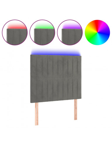 Testiera a LED Grigio Chiaro 100x5x118/128 cm in Velluto