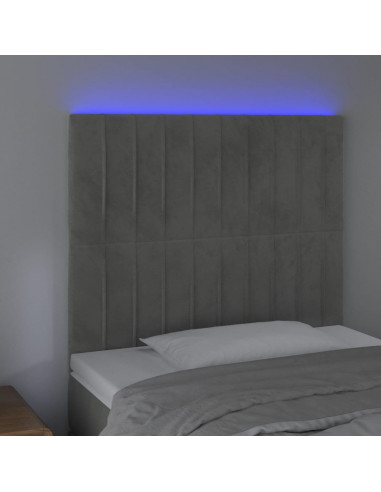 Testiera a LED Grigio Chiaro 100x5x118/128 cm in Velluto