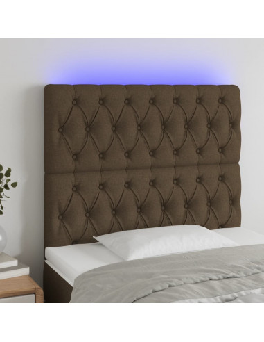 Testiera a LED Marrone Scuro 100x7x118/128 cm in Tessuto