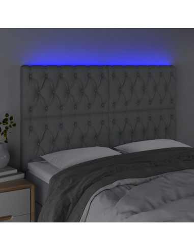 Testiera a LED Grigio Chiaro 144x7x118/128 cm in Tessuto