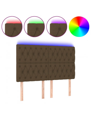 Testiera a LED Marrone Scuro 144x7x118/128 cm in Tessuto