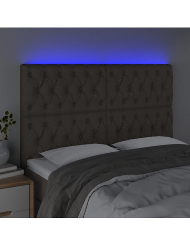 Testiera a LED Tortora 144x7x118/128 cm in Tessuto