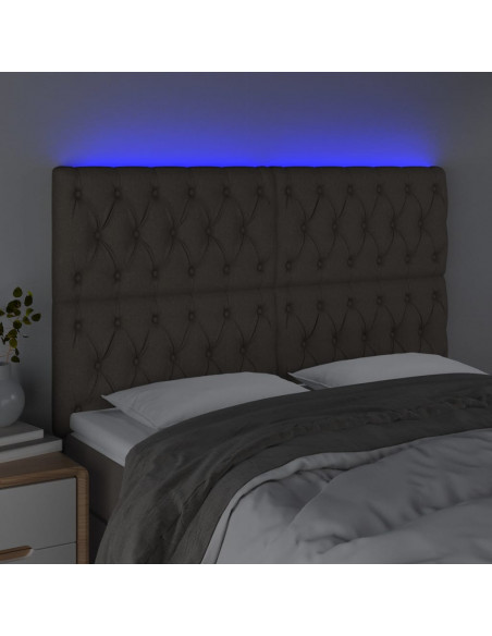 Testiera a LED Tortora 144x7x118/128 cm in Tessuto