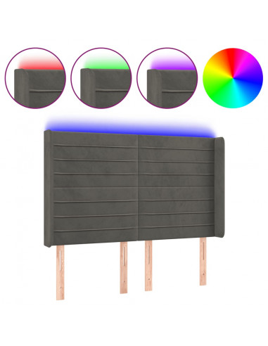 Testiera a LED Grigio Scuro 147x16x118/128cm in Velluto