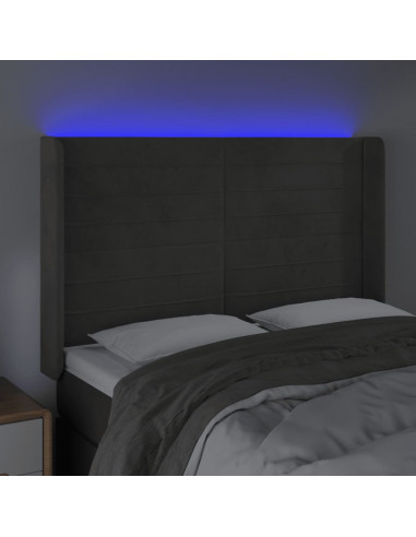 Testiera a LED Grigio Scuro 147x16x118/128cm in Velluto