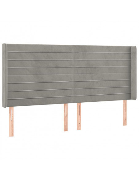 Testiera a LED Grigio Chiaro 203x16x118/128 cm in Velluto