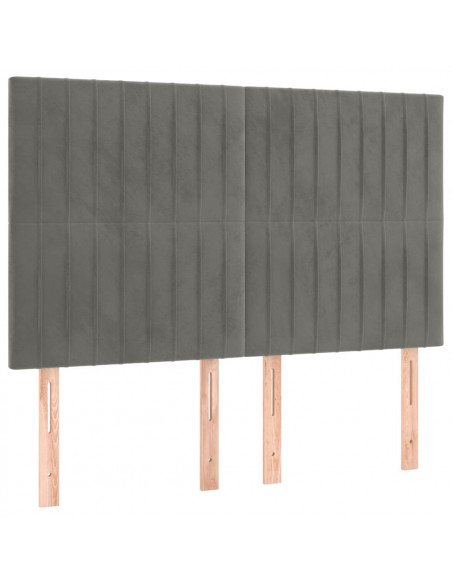 Testiera a LED Grigio Chiaro 144x5x118/128 cm in Velluto