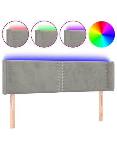 Testiera Grigio Chiaro a LED 147x16x78/88 cm in Velluto