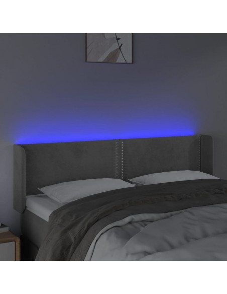 Testiera Grigio Chiaro a LED 147x16x78/88 cm in Velluto