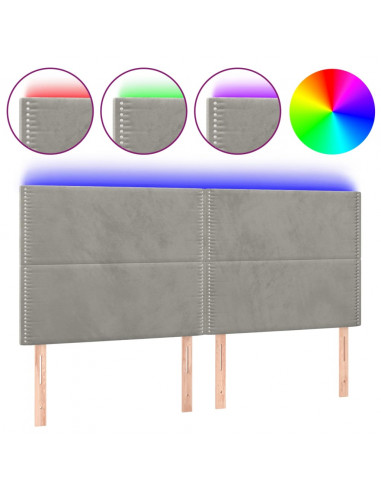 Testiera a LED Grigio Chiaro 200x5x118/128 cm in Velluto