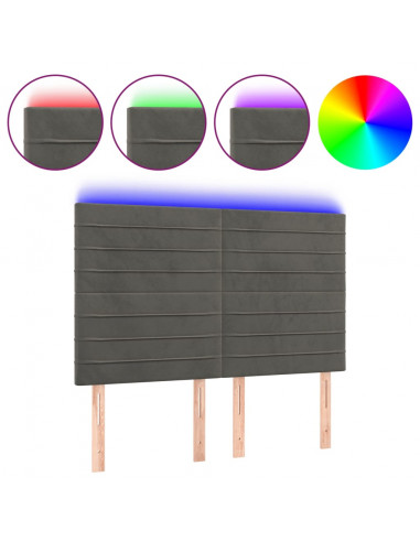 Testiera a LED Grigio Scuro 144x5x118/128cm in Velluto