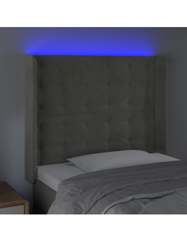 Testiera a LED Grigio Chiaro 103x16x118/128 cm in Velluto