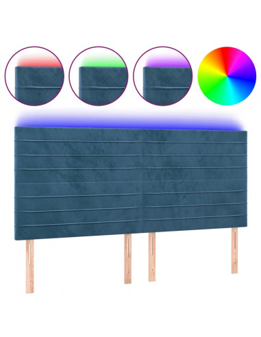 Testiera a LED Blu Scuro 200x5x118/128 cm in Velluto