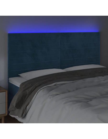 Testiera a LED Blu Scuro 200x5x118/128 cm in Velluto