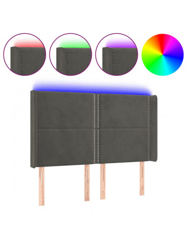 Testiera a LED Grigio Scuro 147x16x118/128cm in Velluto