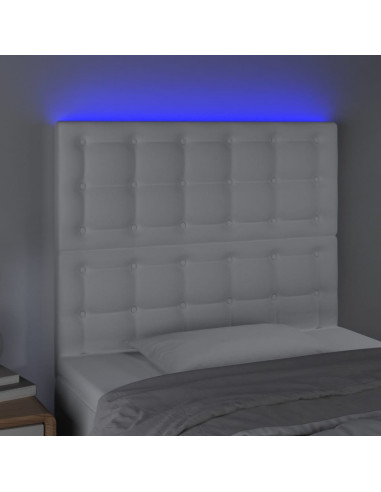 Testiera a LED Bianco 90x5x118/128 cm in Similpelle