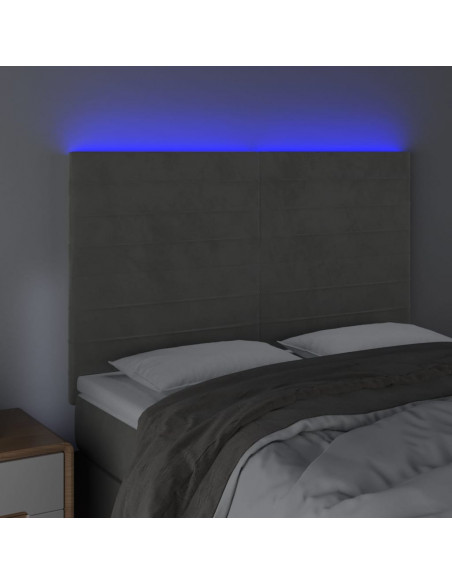 Testiera a LED Grigio Chiaro 144x5x118/128 cm in Velluto