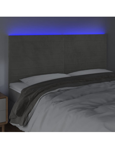 Testiera a LED Grigio Chiaro 200x5x118/128 cm in Velluto