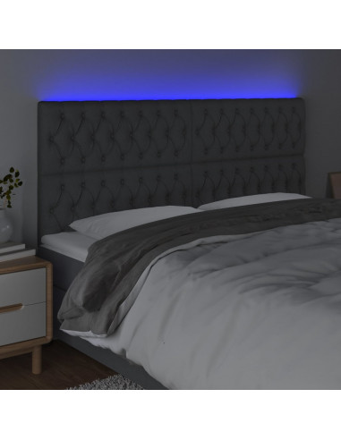 Testiera a LED Grigio Scuro 200x7x118/128 cm in Tessuto