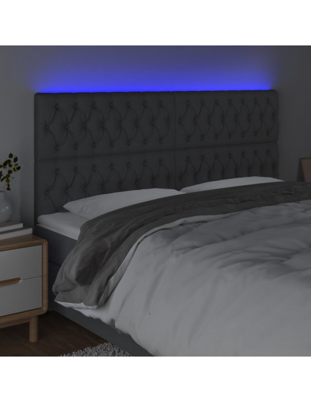 Testiera a LED Grigio Scuro 200x7x118/128 cm in Tessuto