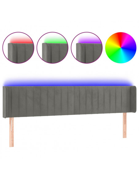 Testiera a LED Grigio Chiaro 163x16x78/88 cm in Velluto