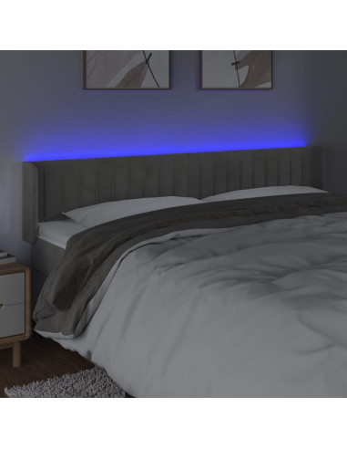 Testiera a LED Grigio Chiaro 163x16x78/88 cm in Velluto