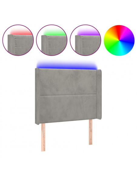 Testiera a LED Grigio Chiaro 103x16x118/128 cm in Velluto