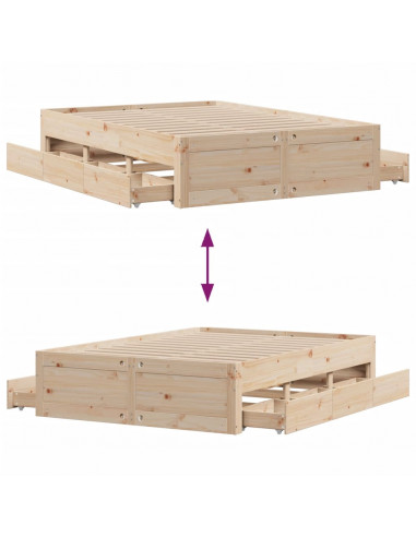 Giroletto senza Materasso con Cassetti 150x200 cm Massello Pino