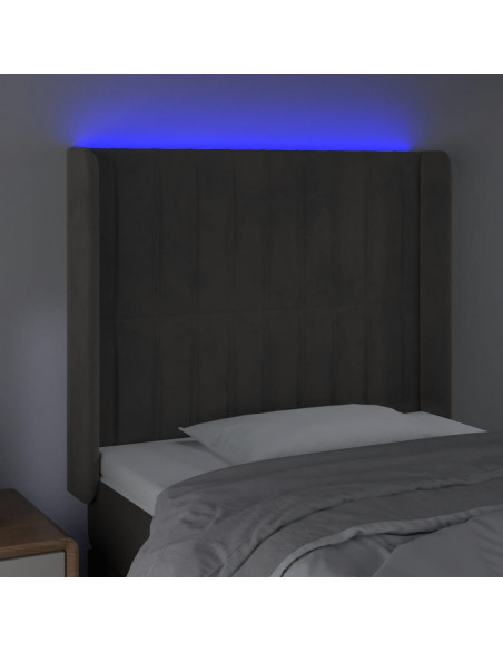 Testiera a LED Grigio Scuro 103x16x118/128cm in Velluto