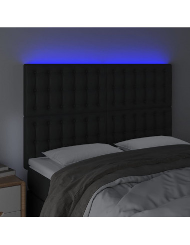 Testiera a LED Nera 144x5x118/128 cm in Similpelle