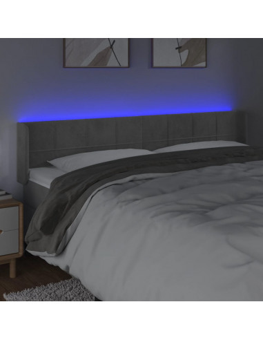 Testiera a LED Grigio Chiaro 203x16x78/88 cm in Velluto