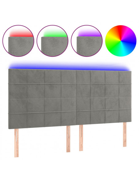 Testiera a LED Grigio Chiaro 200x5x118/128 cm in Velluto